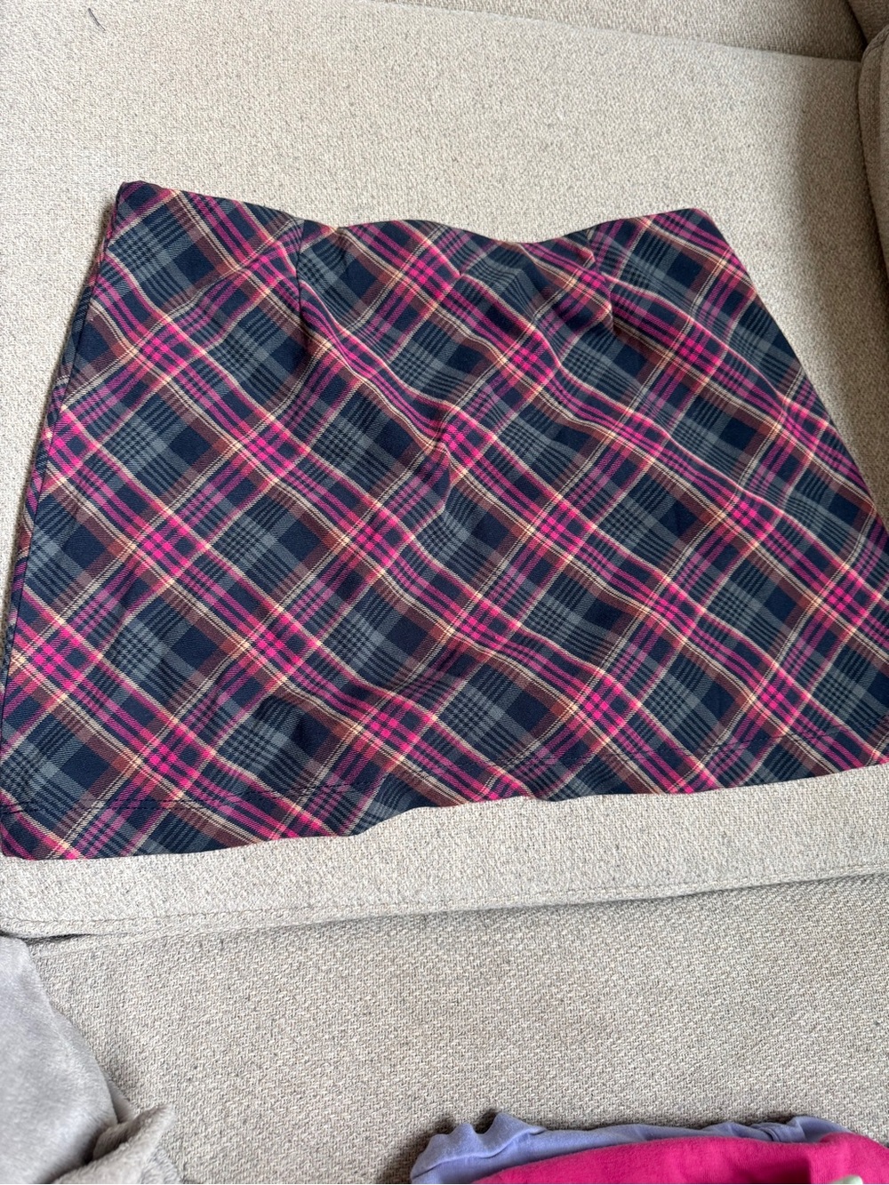 Old Navy Navy Plaid Mini Skirt with Pink Accents